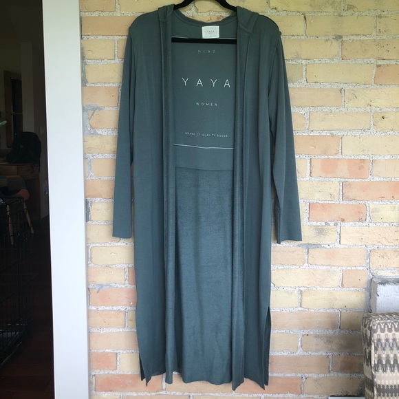 yaya Sweaters - Yaya Green Long Open Sweater